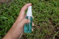 Spray alcohol female hands hand sanitizer gel to patient eliminate germs covid 19 prevention concept